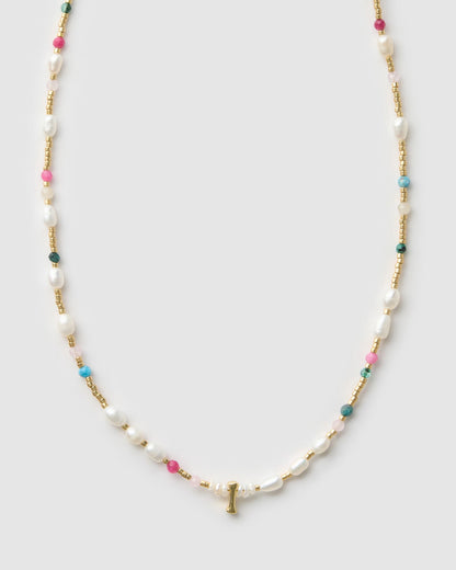 Beaded Gemstone and Pearl Initial Necklace