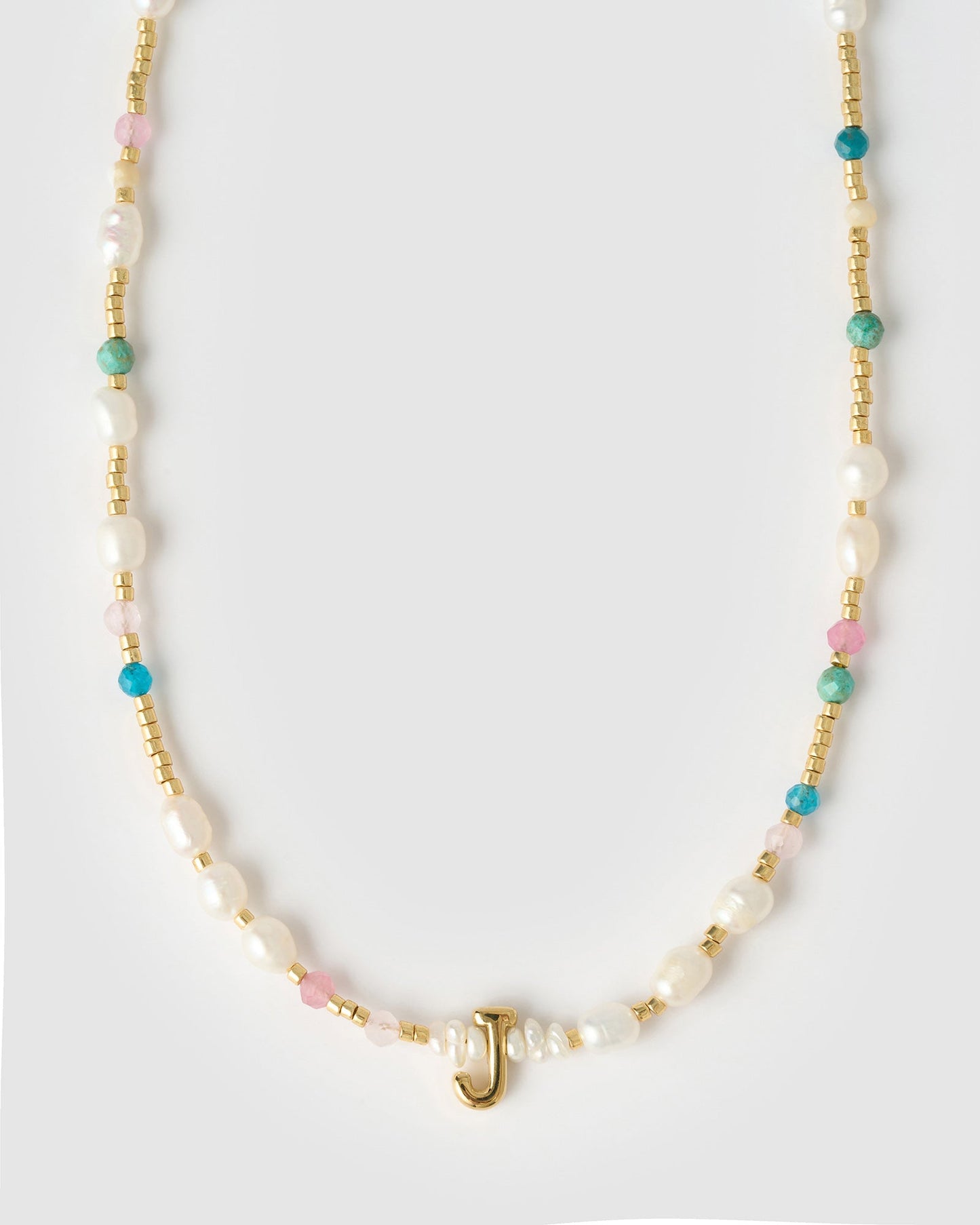 Beaded Gemstone and Pearl Initial Necklace