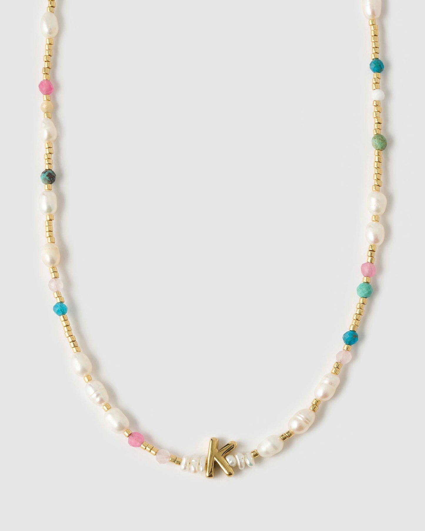 Beaded Gemstone and Pearl Initial Necklace