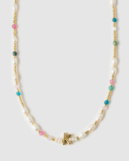 Beaded Gemstone and Pearl Initial Necklace