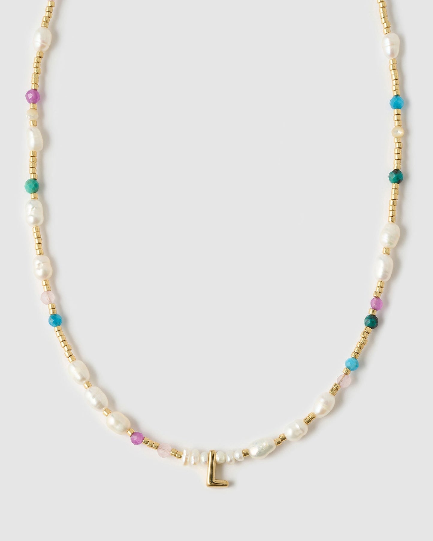Beaded Gemstone and Pearl Initial Necklace