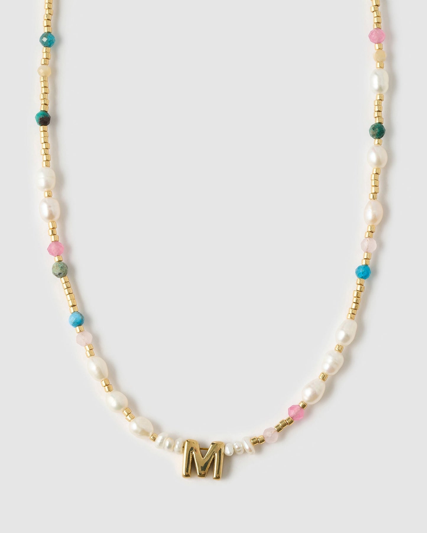 Beaded Gemstone and Pearl Initial Necklace