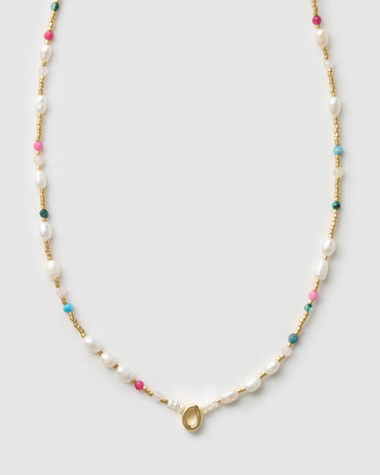 Beaded Gemstone and Pearl Initial Necklace