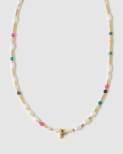 Beaded Gemstone and Pearl Initial Necklace