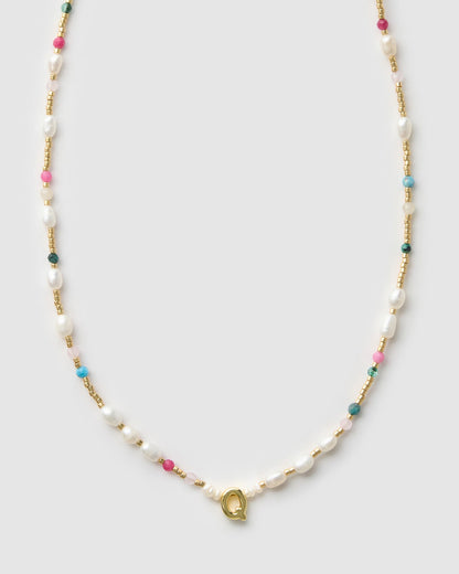 Beaded Gemstone and Pearl Initial Necklace