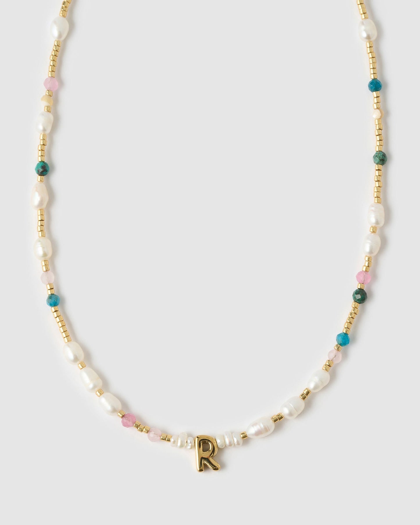 Beaded Gemstone and Pearl Initial Necklace