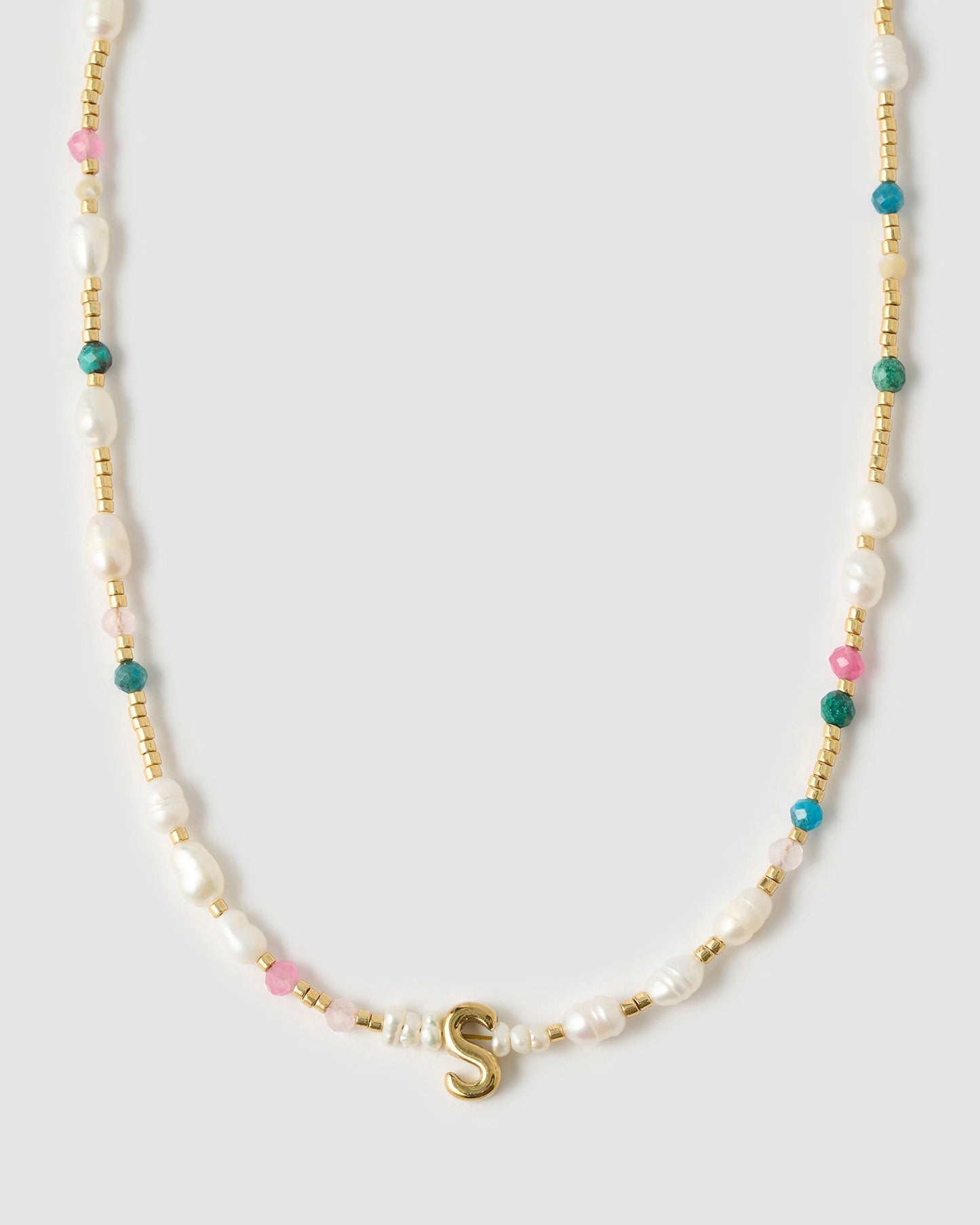 Beaded Gemstone and Pearl Initial Necklace