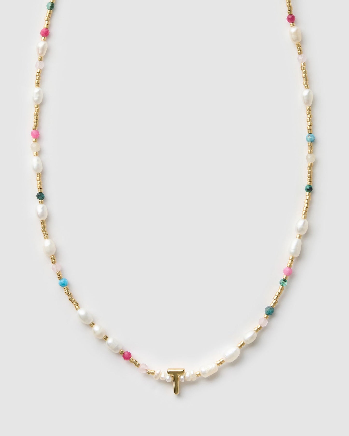Beaded Gemstone and Pearl Initial Necklace