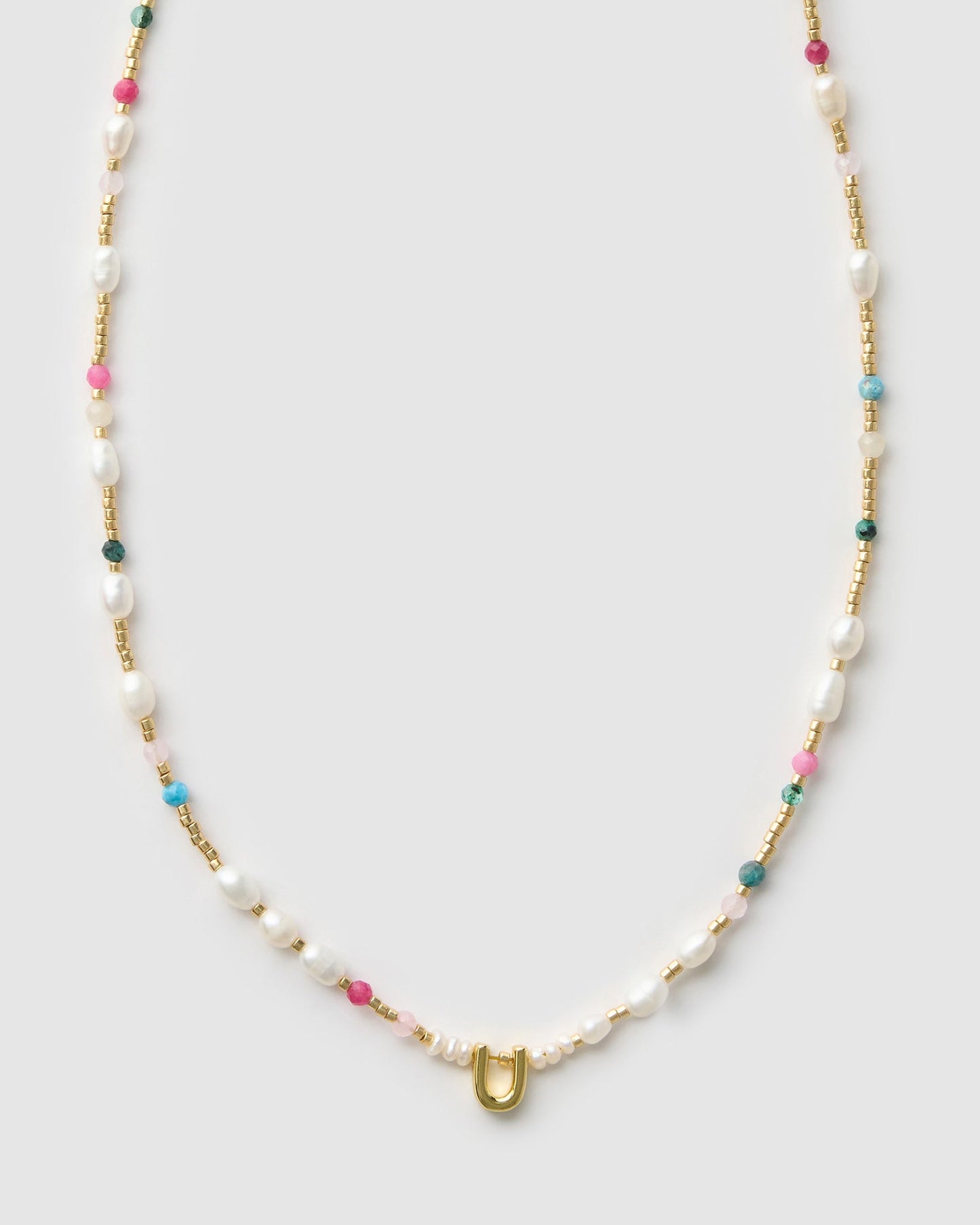 Beaded Gemstone and Pearl Initial Necklace