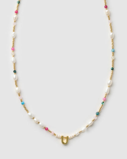 Beaded Gemstone and Pearl Initial Necklace