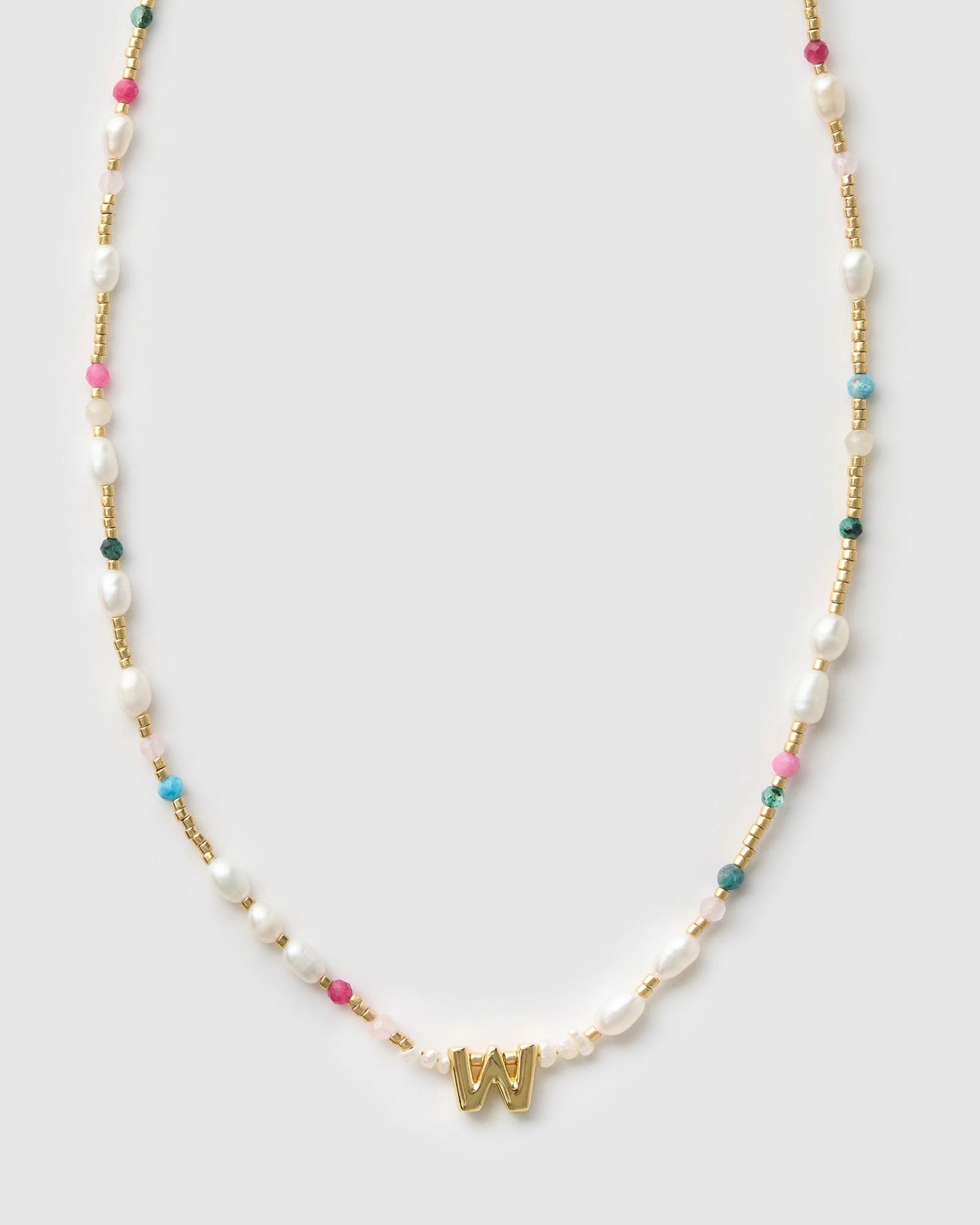 Beaded Gemstone and Pearl Initial Necklace
