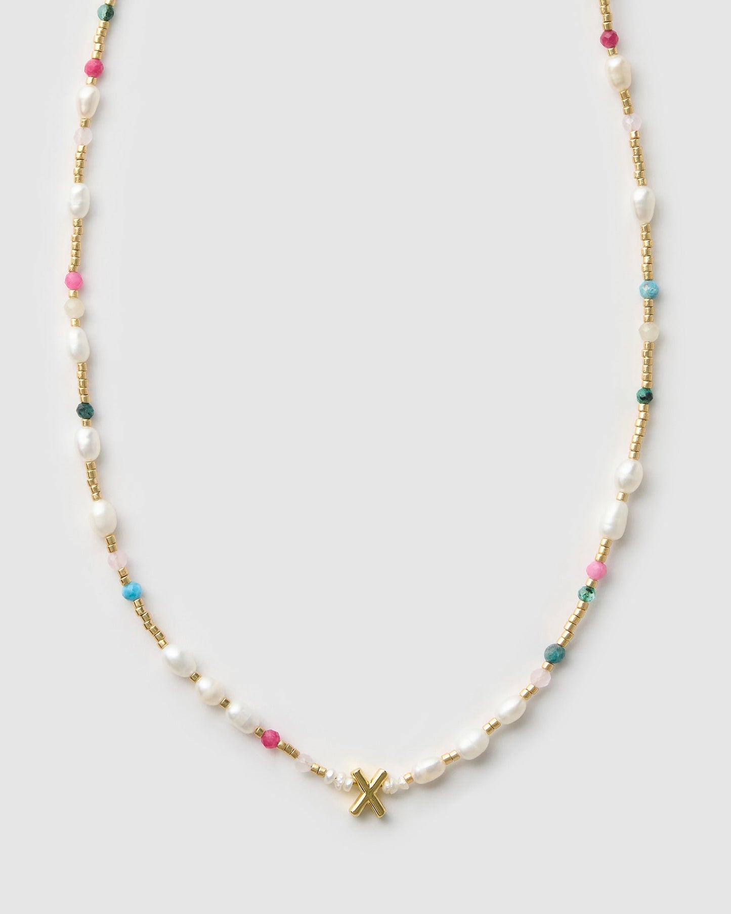 Beaded Gemstone and Pearl Initial Necklace