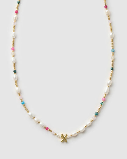 Beaded Gemstone and Pearl Initial Necklace