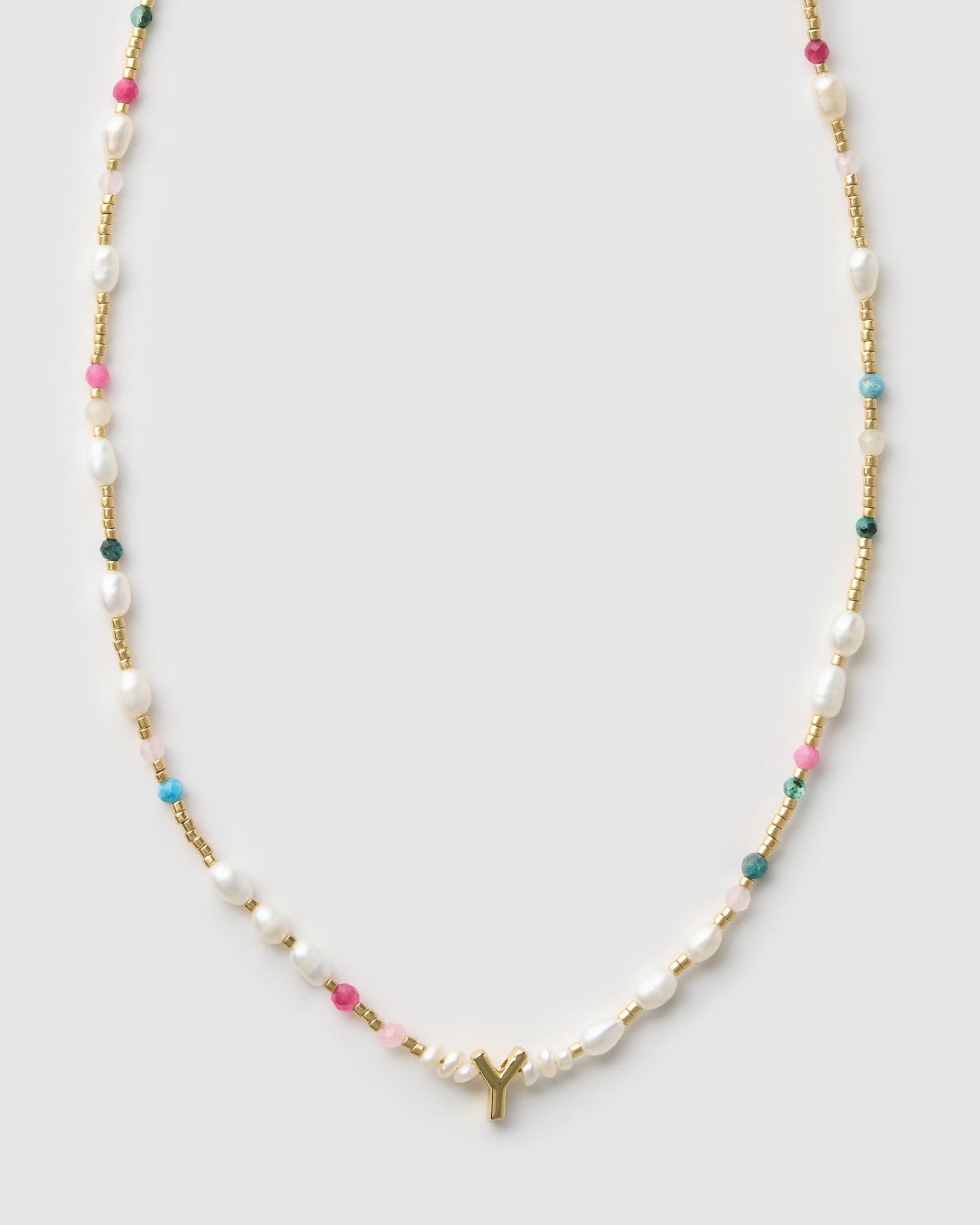 Beaded Gemstone and Pearl Initial Necklace