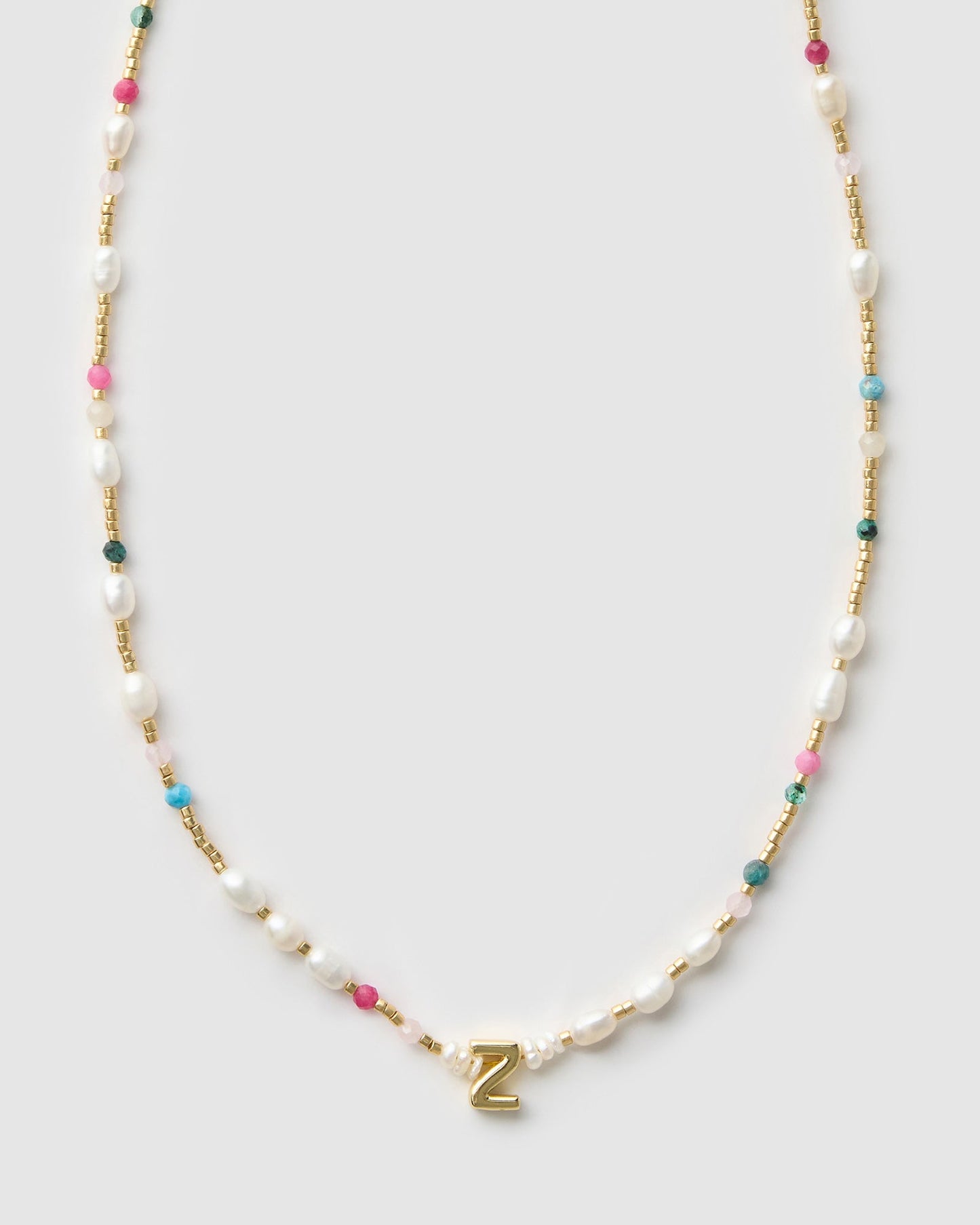 Beaded Gemstone and Pearl Initial Necklace