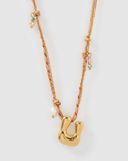 Bubble Letter Necklace - Blush