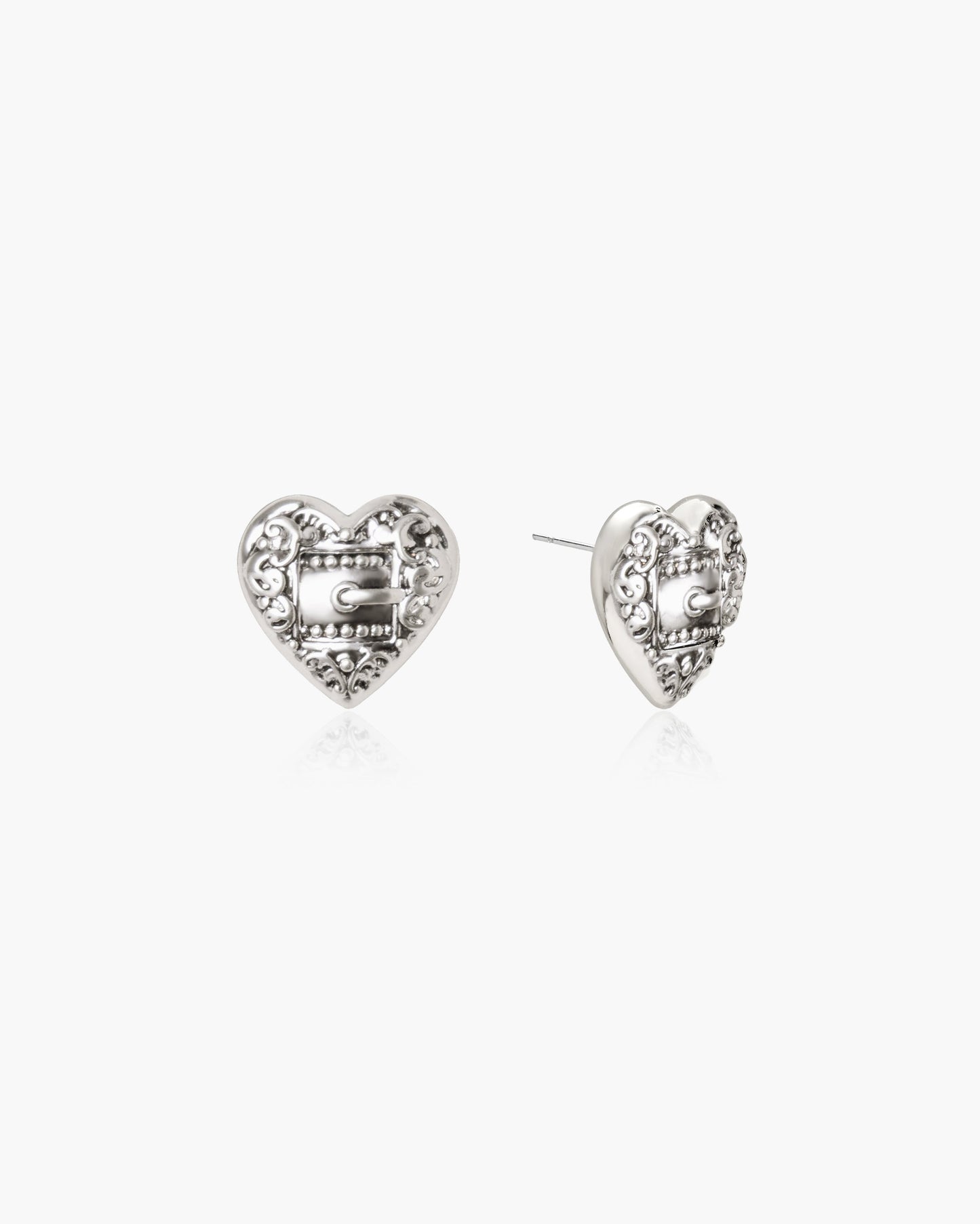 Belted Heart Stud Earrings in Silver