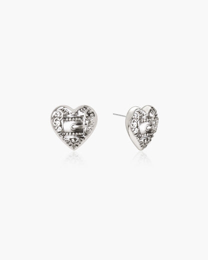 Belted Heart Stud Earrings in Silver