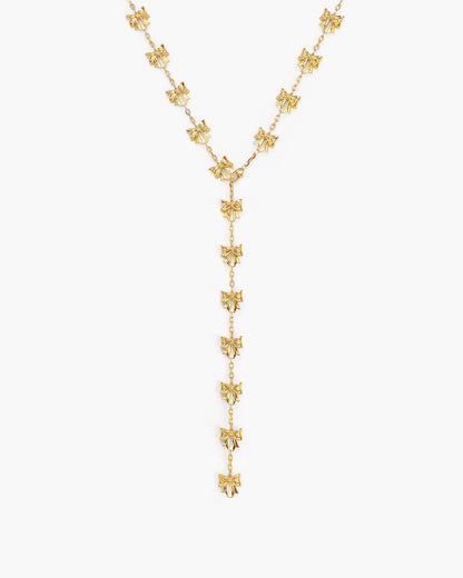 Bow Lariat Long Necklace in Gold