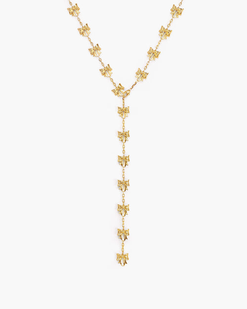 Bow Lariat Long Necklace in Gold