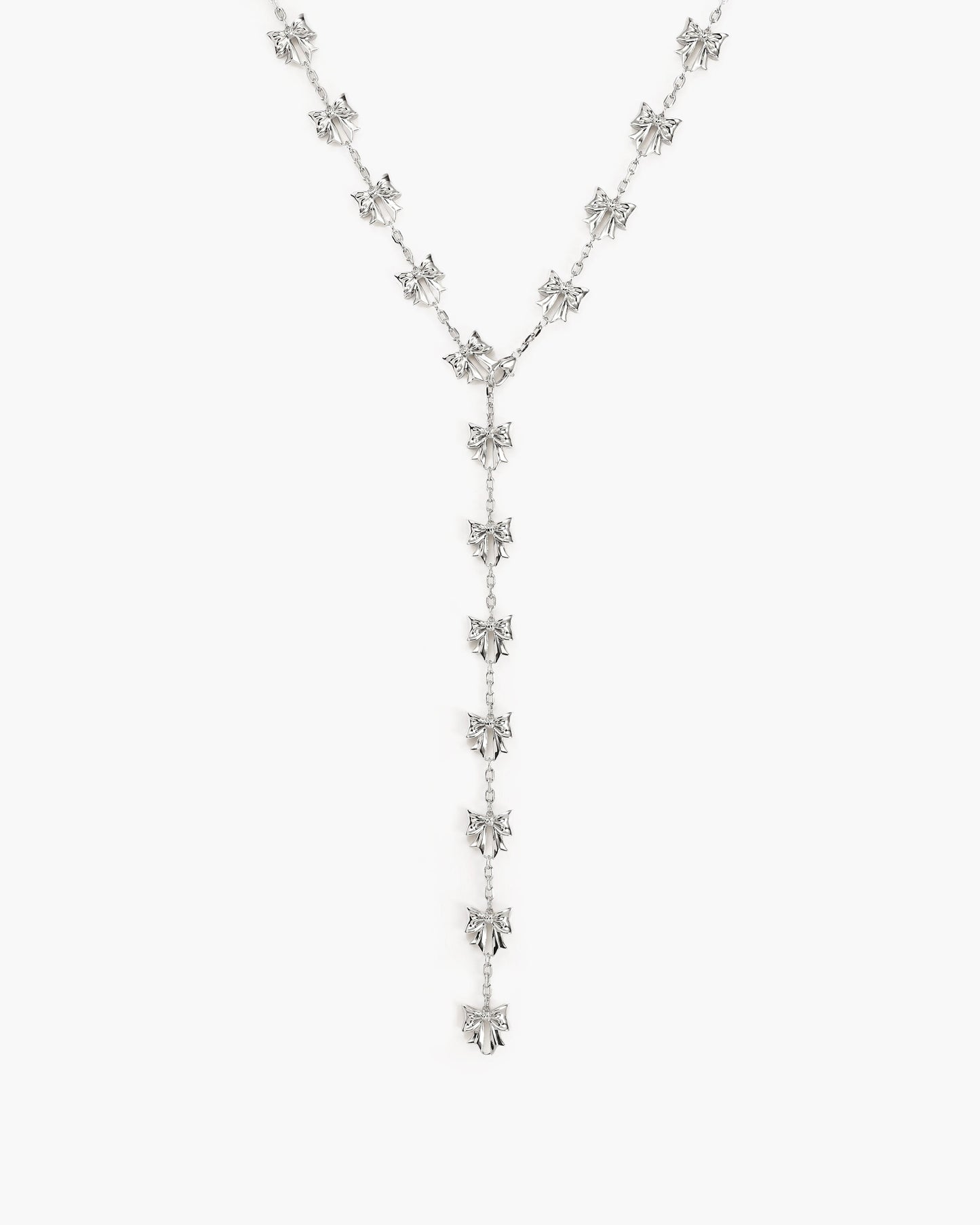 Bow Lariat Long Necklace in Silver