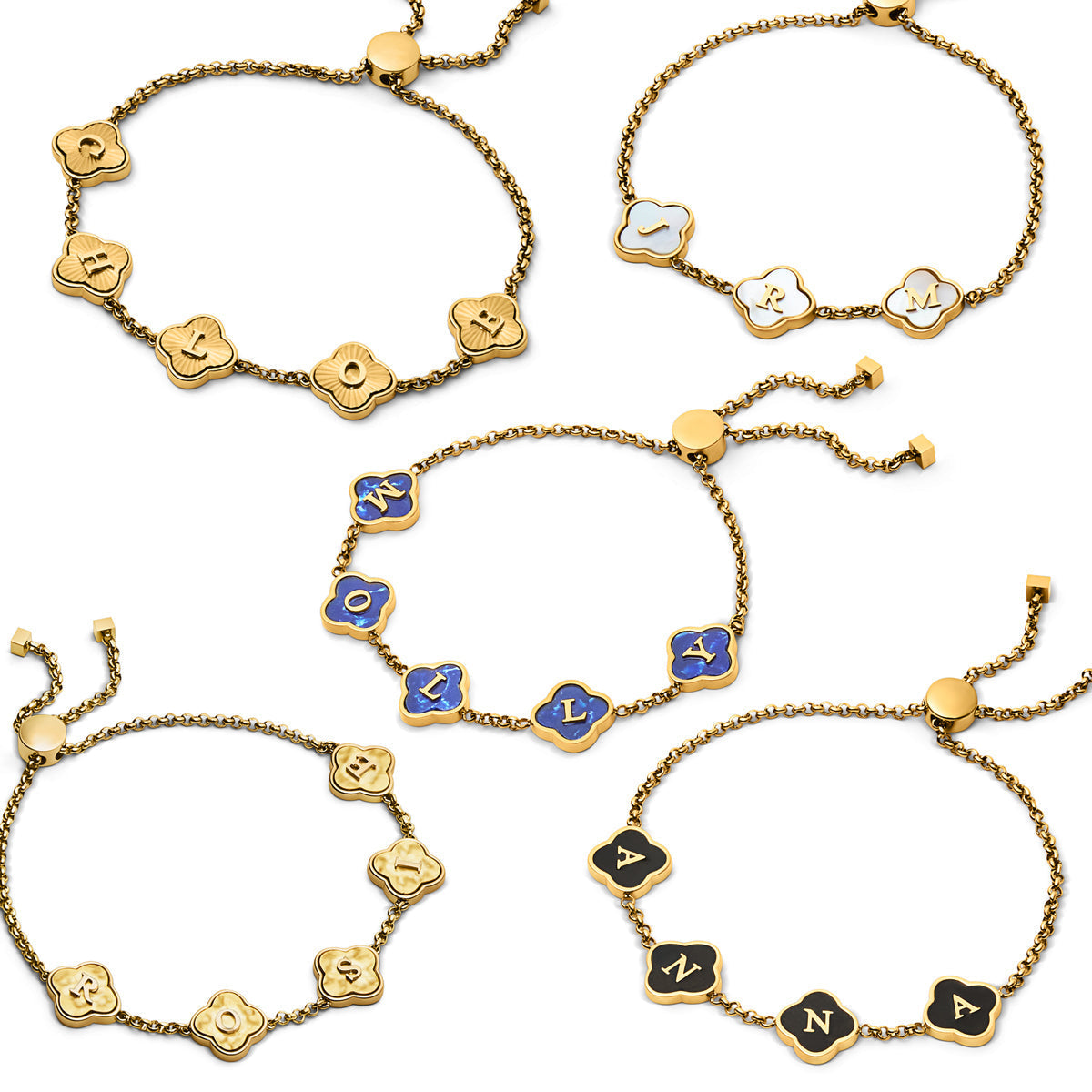 Textured Clover Custom Name Bracelet (Gold)