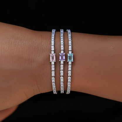 Colored Iced Rock Tennis Set of Three Bracelets Bundle in White Gold - 2mm