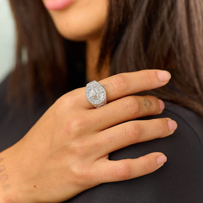 Compass Ring in White Gold Vermeil