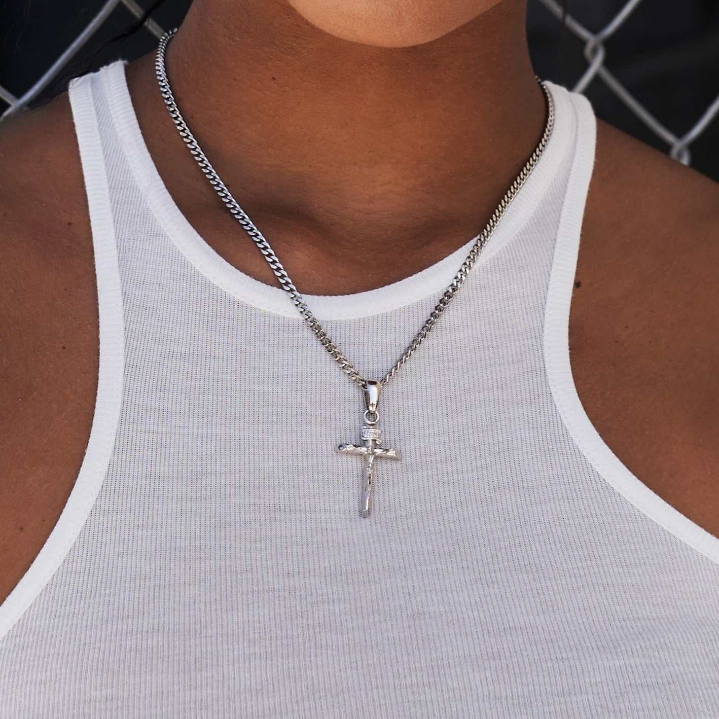 Crucifix Cross Pendant in White Gold