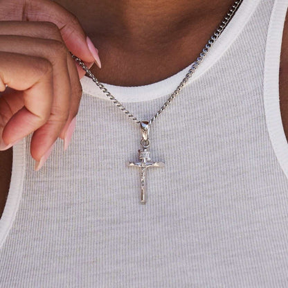 Crucifix Cross Pendant in White Gold