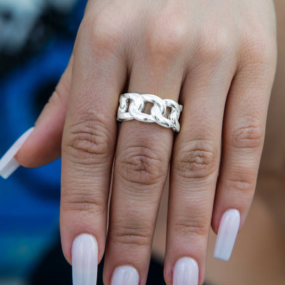 Cuban Band Ring in White Gold - 9mm