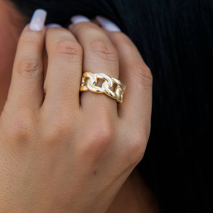 Cuban Band Ring in Yellow Gold - 9mm