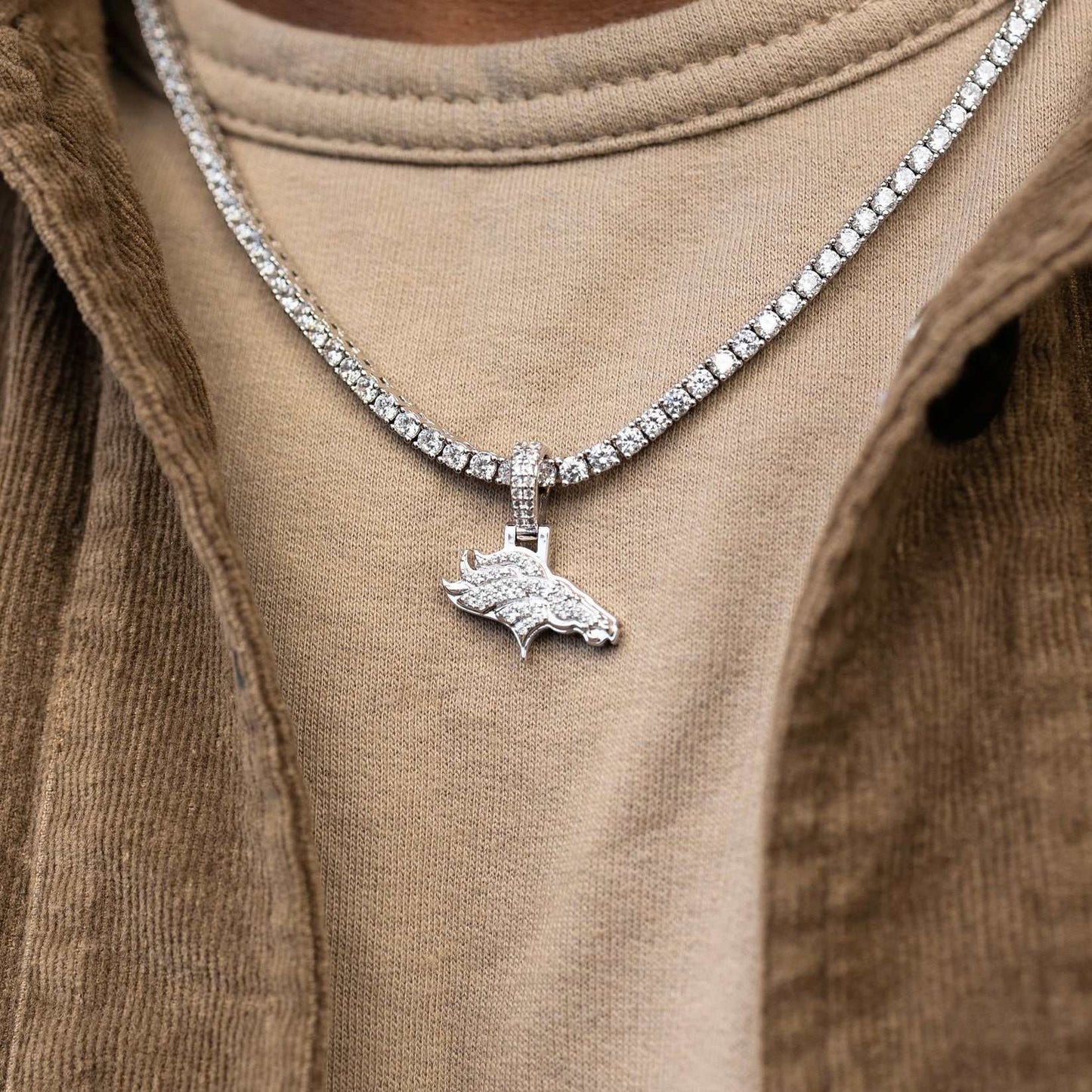 Denver Broncos Official NFL Micro Logo Pendant - White Gold