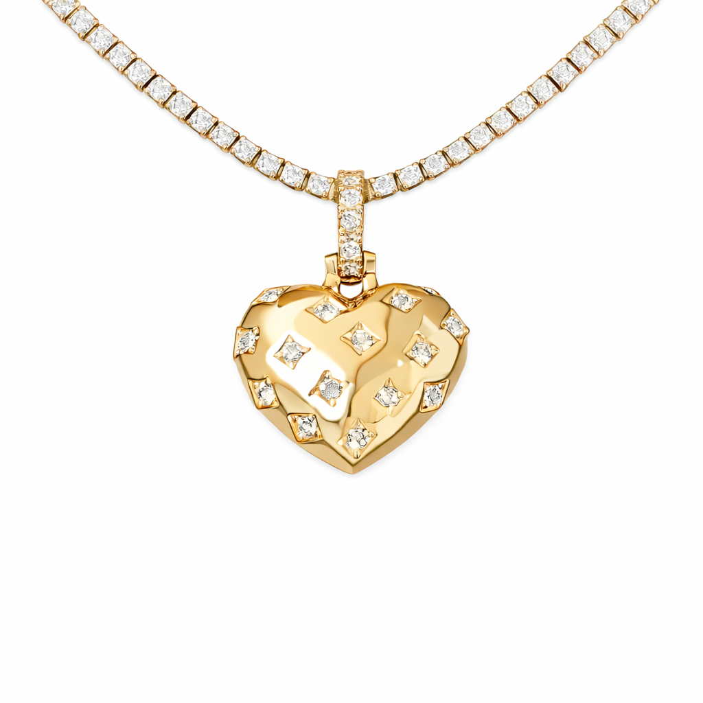 Diamond GLD Star Heart Pendant in Yellow Gold