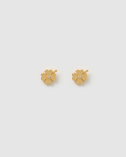 Four Leaf Clover Gold Studs