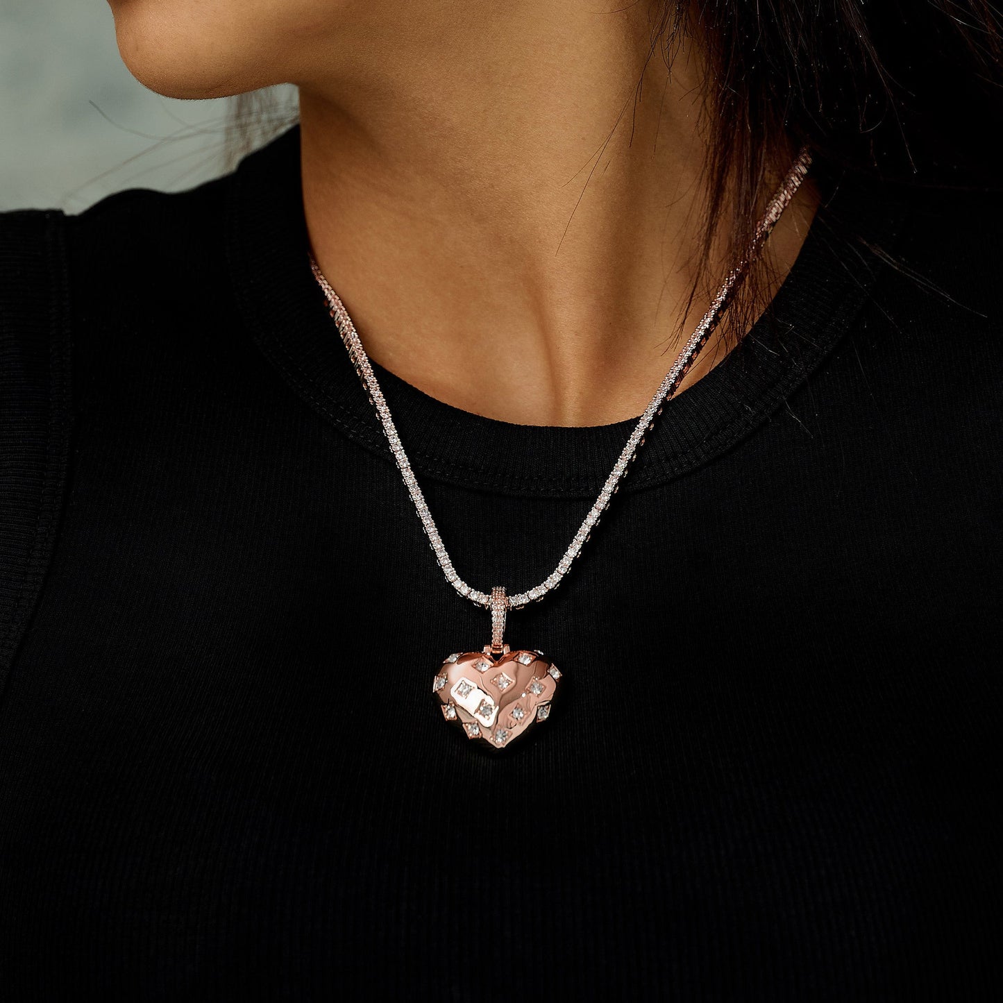 Diamond GLD Star Heart Pendant in Rose Gold