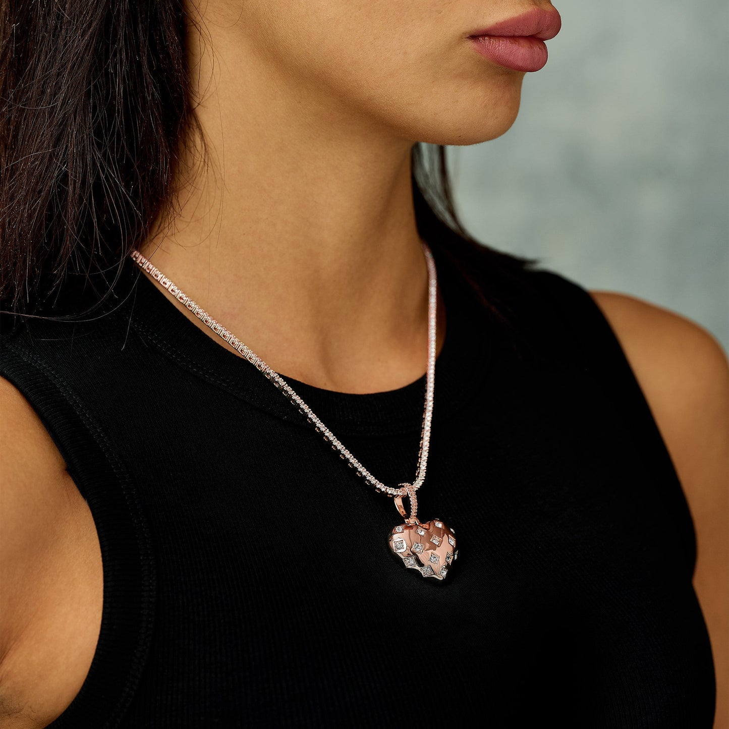Diamond GLD Star Heart Pendant in Rose Gold