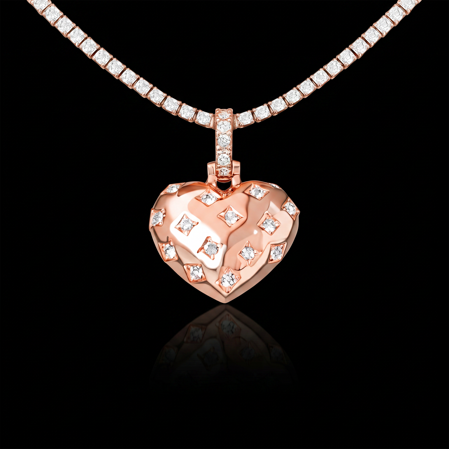 Diamond GLD Star Heart Pendant in Rose Gold