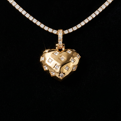 Diamond GLD Star Heart Pendant in Yellow Gold