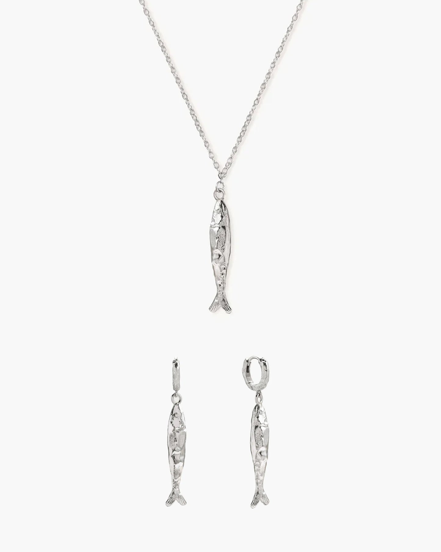 Anchovy Necklace & Earrings Set in Silver