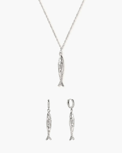 Anchovy Necklace & Earrings Set in Silver