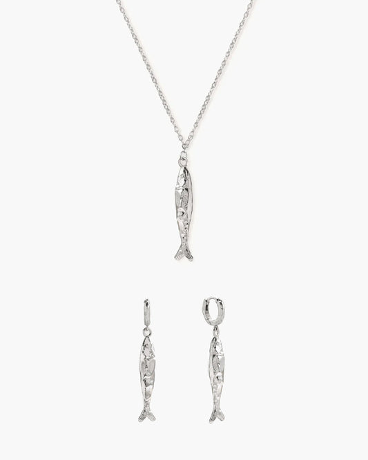 Anchovy Necklace & Earrings Set in Silver