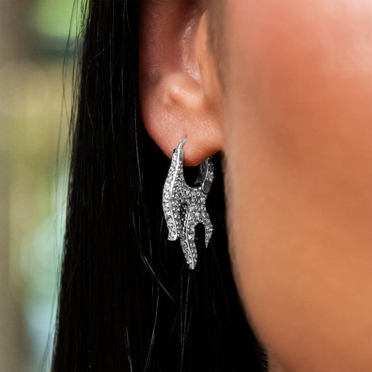 Diamond Flame Hoop Earrings in White Gold