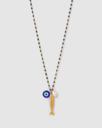Lucky Fish Charm Necklace - Blueberry