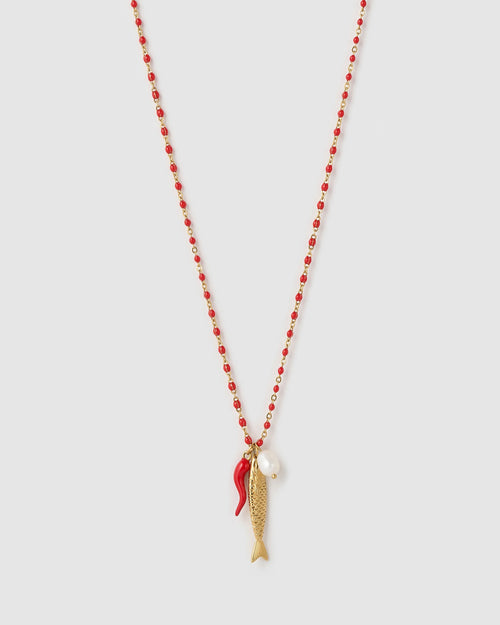 Lucky Fish Charm Necklace - Cherry