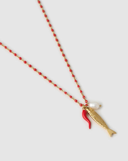 Lucky Fish Charm Necklace - Cherry