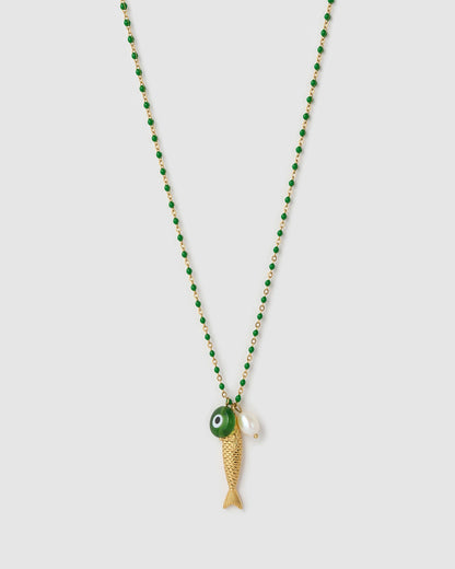 Lucky Fish Charm Necklace - Kiwi