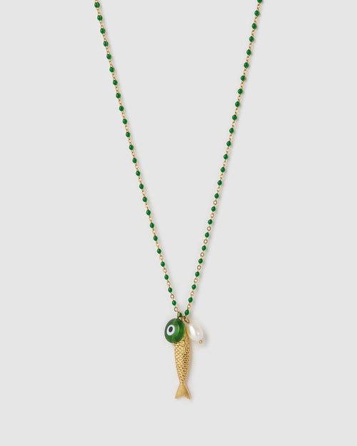 Lucky Fish Charm Necklace - Kiwi