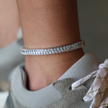 Diamond Baguette Tennis Anklet in White Gold