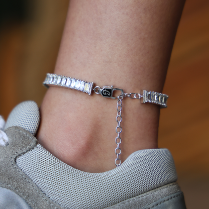 Diamond Baguette Tennis Anklet in White Gold